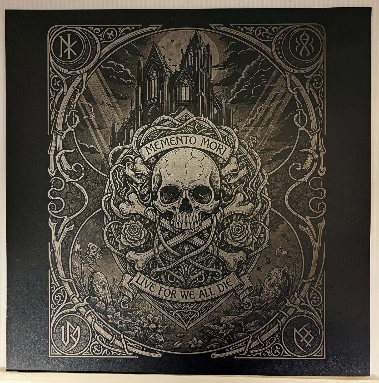 Memento Mori engraved panel artwork, courtesy of Fire and Shadow Alchemy